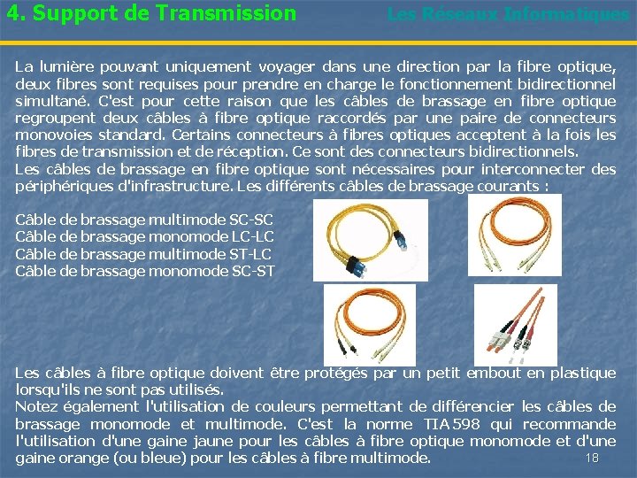 4. Support de Transmission Les Réseaux Informatiques La lumière pouvant uniquement voyager dans une