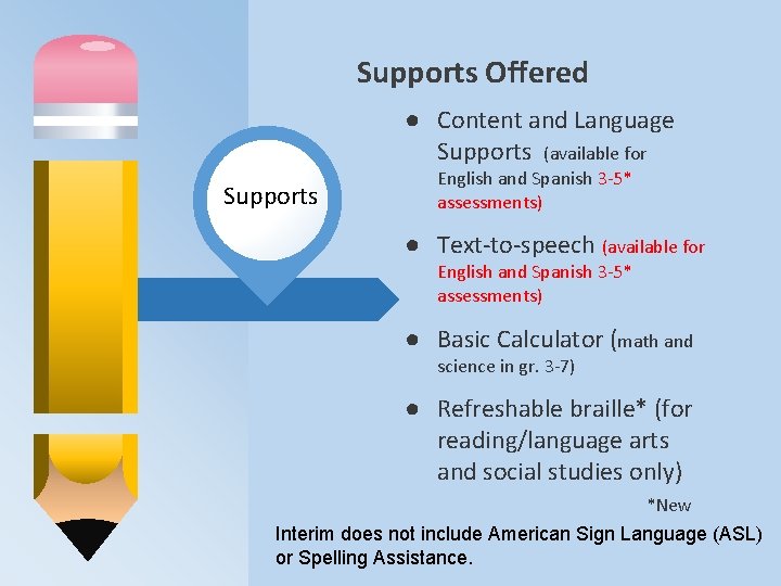 Supports Offered ● Content and Language Supports (available for Supports English and Spanish 3