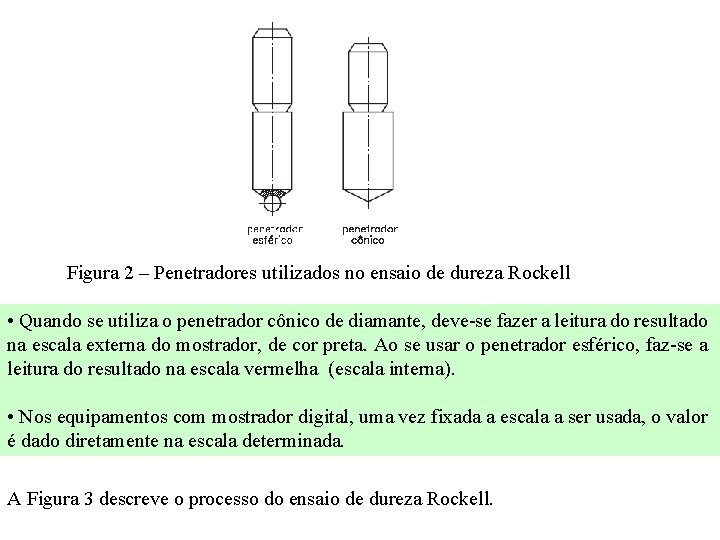Figura 2 – Penetradores utilizados no ensaio de dureza Rockell • Quando se utiliza