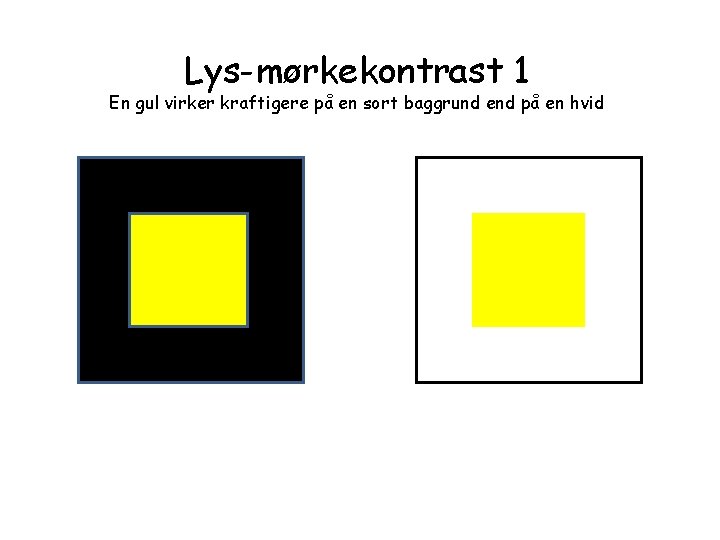 Lys-mørkekontrast 1 En gul virker kraftigere på en sort baggrund end på en hvid