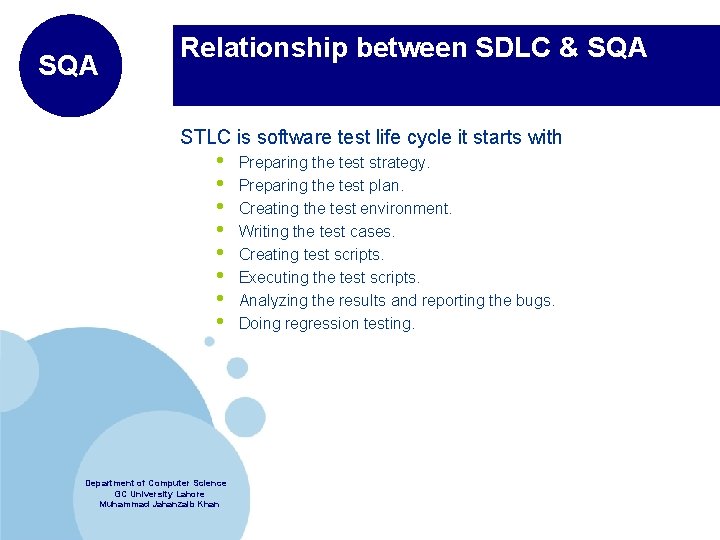 SQA Relationship between SDLC & SQA STLC is software test life cycle it starts