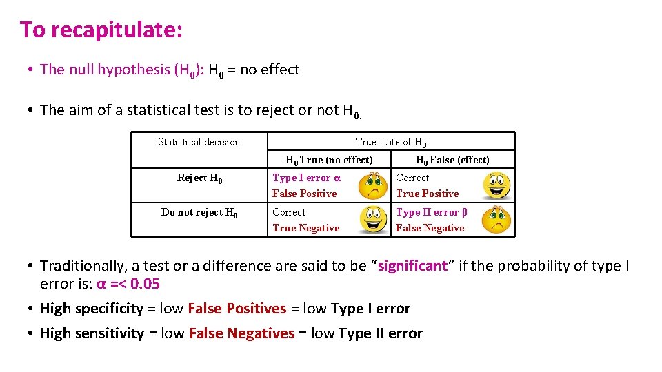 To recapitulate: • The null hypothesis (H 0): H 0 = no effect •