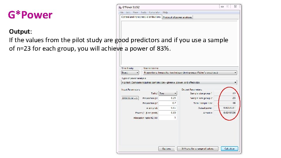 G*Power Output: If the values from the pilot study are good predictors and if