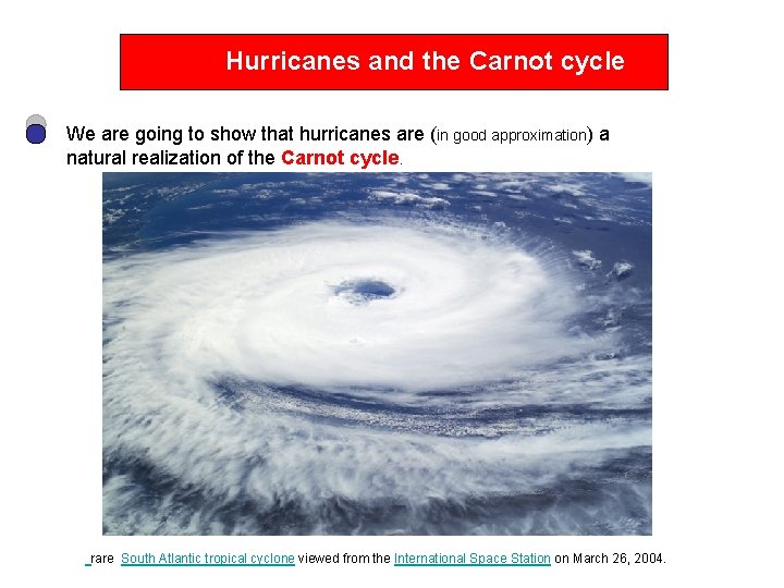 Hurricanes and the Carnot cycle We are going to show that hurricanes are (in