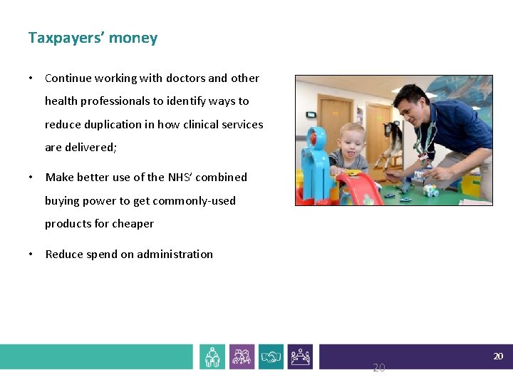 Taxpayers’ money • Continue working with doctors and other health professionals to identify ways