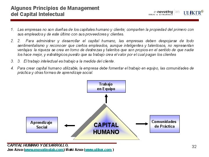 Algunos Principios de Management del Capital Intelectual 1. Las empresas no son dueñas de