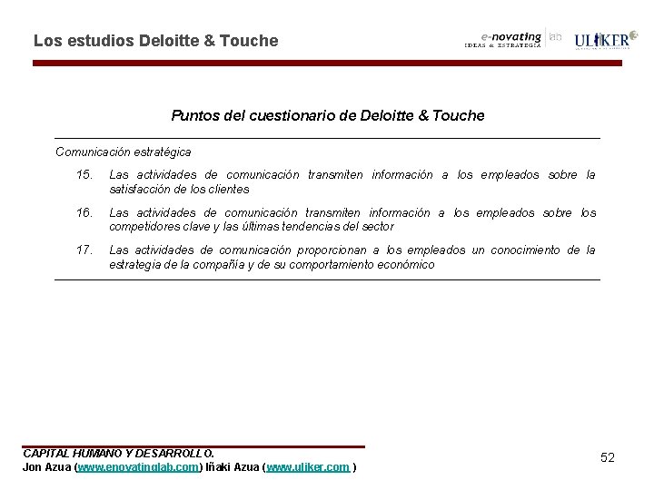Los estudios Deloitte & Touche Puntos del cuestionario de Deloitte & Touche Comunicación estratégica