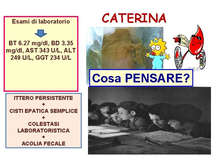 Esami di laboratorio CATERINA BT 6. 27 mg/dl, BD 3. 35 mg/dl, AST 343 Esami di laboratorio CATERINA BT 6. 27 mg/dl, BD 3. 35 mg/dl, AST 343
