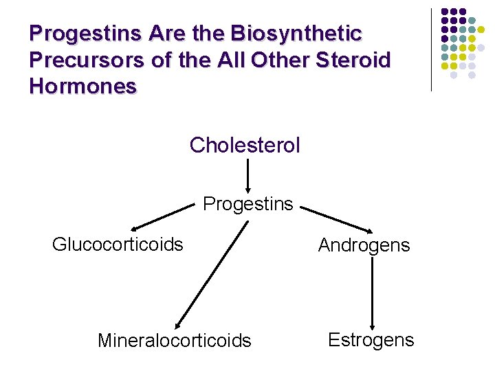 Progestins Are the Biosynthetic Precursors of the All Other Steroid Hormones Cholesterol Progestins Glucocorticoids
