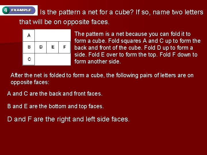 Is the pattern a net for a cube? If so, name two letters that