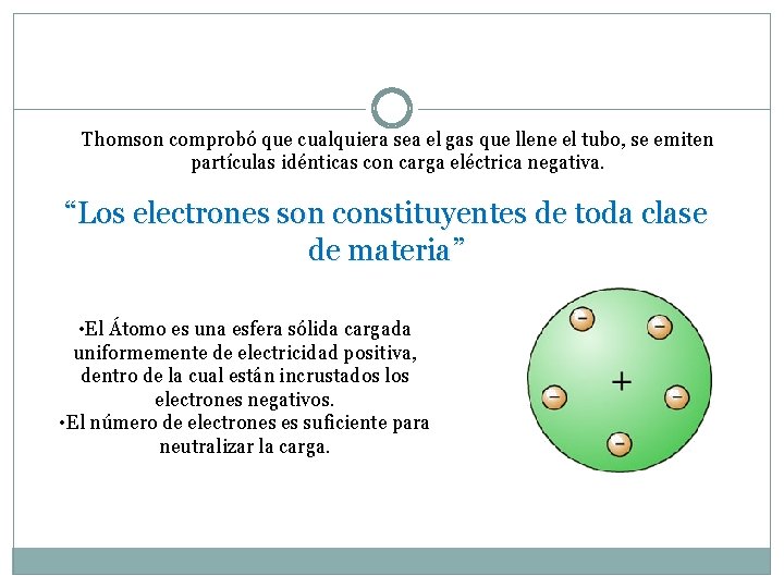 Thomson comprobó que cualquiera sea el gas que llene el tubo, se emiten partículas