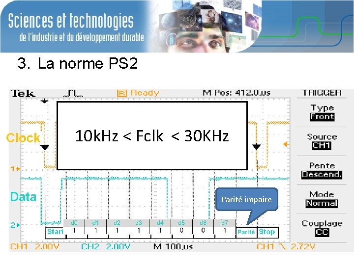 3. La norme PS 2 10 k. Hz < Fclk < 30 KHz Parité 3. La norme PS 2 10 k. Hz < Fclk < 30 KHz Parité