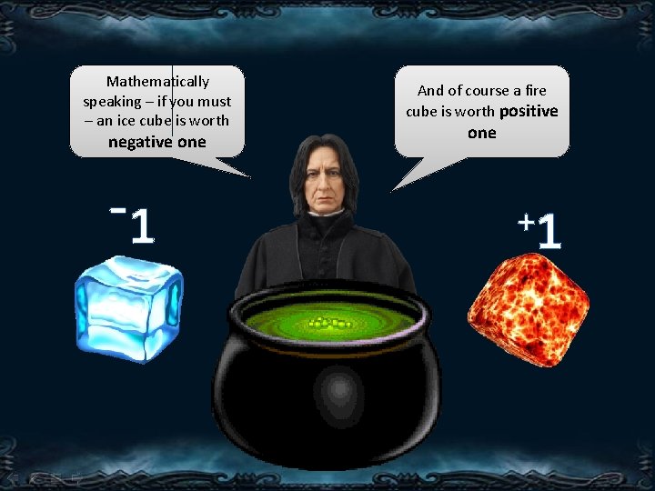 Mathematically speaking – if you must – an ice cube is worth negative one Mathematically speaking – if you must – an ice cube is worth negative one