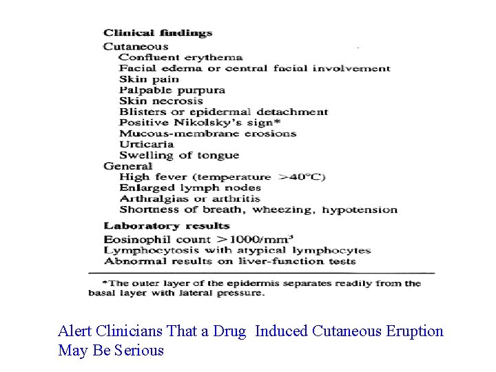 Alert Clinicians That a Drug Induced Cutaneous Eruption May Be Serious Alert Clinicians That a Drug Induced Cutaneous Eruption May Be Serious