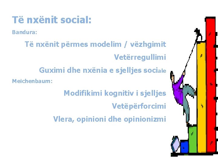 Të nxënit social: Bandura: Të nxënit përmes modelim / vëzhgimit Vetërregullimi Guximi dhe nxënia