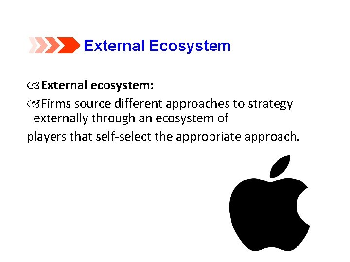 External Ecosystem External ecosystem: Firms source different approaches to strategy externally through an ecosystem