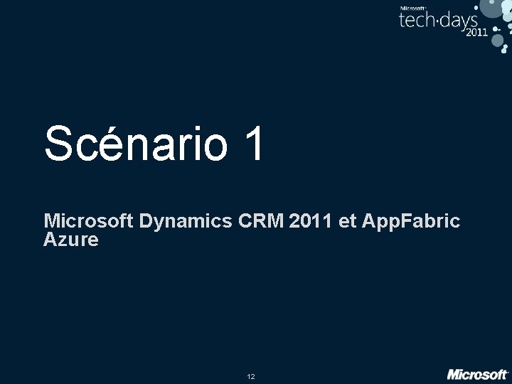 Scénario 1 Microsoft Dynamics CRM 2011 et App. Fabric Azure 12 