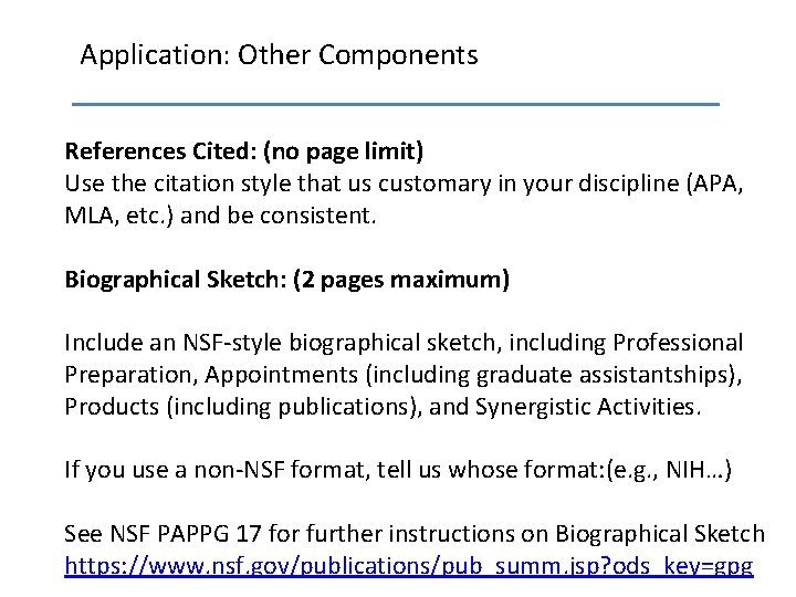 Application: Other Components References Cited: (no page limit) Use the citation style that us