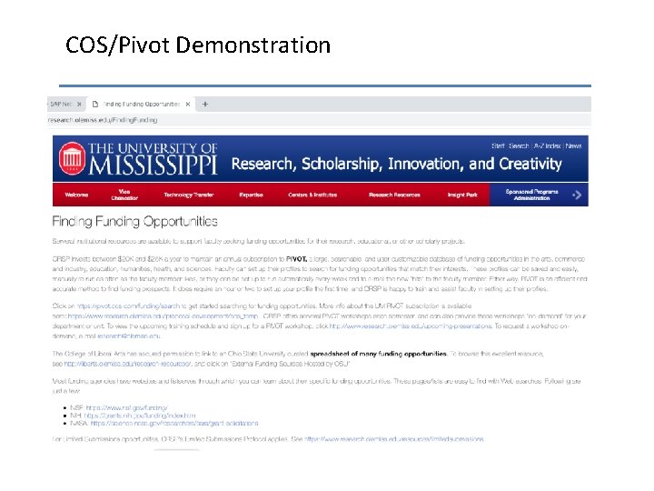 COS/Pivot Demonstration 