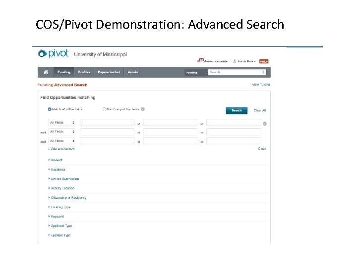 COS/Pivot Demonstration: Advanced Search 