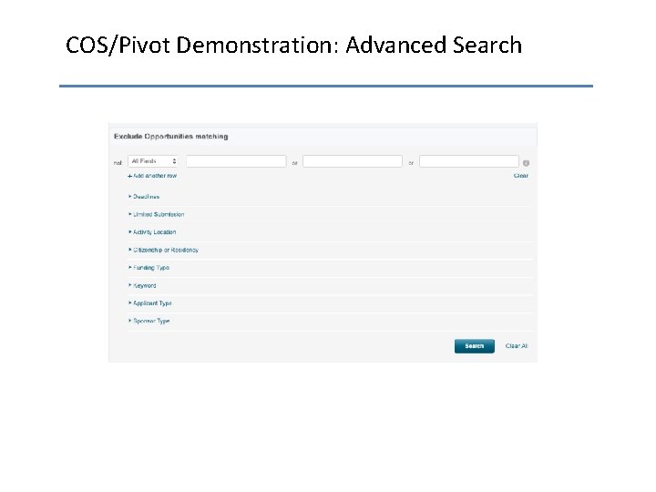 COS/Pivot Demonstration: Advanced Search 