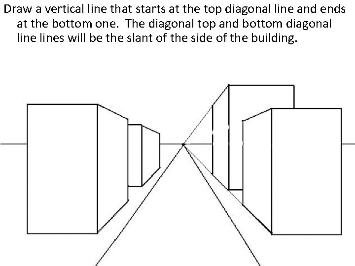 Draw a vertical line that starts at the top diagonal line and ends at