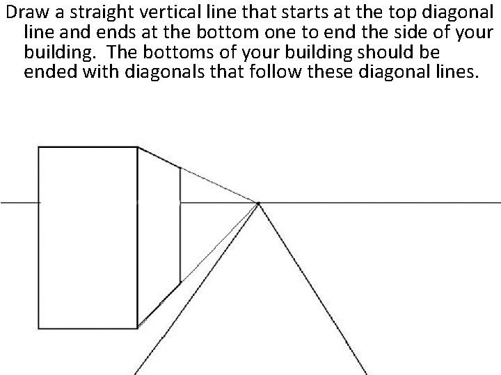 Draw a straight vertical line that starts at the top diagonal line and ends