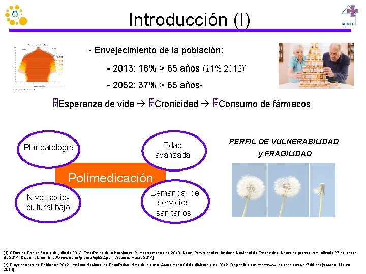 Introducción (I) - Envejecimiento de la población: - 2013: 18% > 65 años (51%