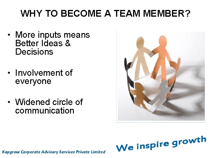 WHY TO BECOME A TEAM MEMBER? • More inputs means Better Ideas & Decisions