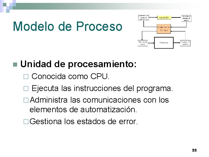 Modelo de Proceso n Unidad de procesamiento: Conocida como CPU. ¨ Ejecuta las instrucciones