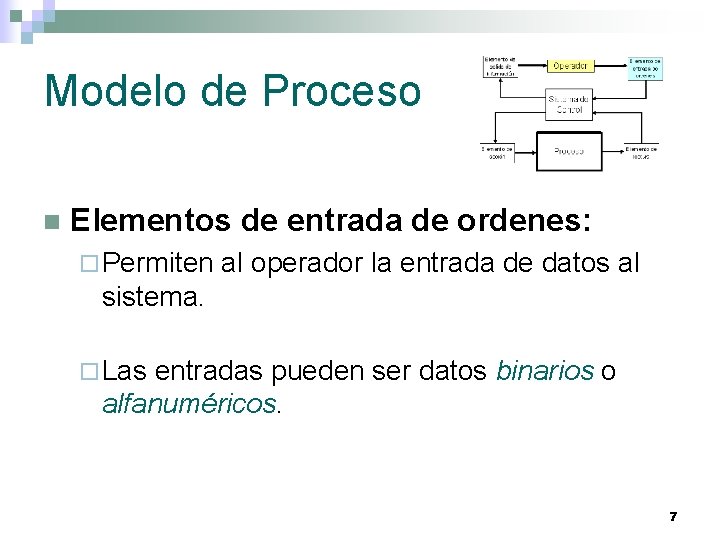 Modelo de Proceso n Elementos de entrada de ordenes: ¨ Permiten al operador la