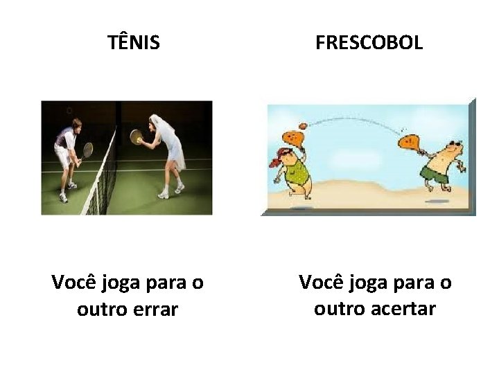 TÊNIS FRESCOBOL Você joga para o outro errar Você joga para o outro acertar