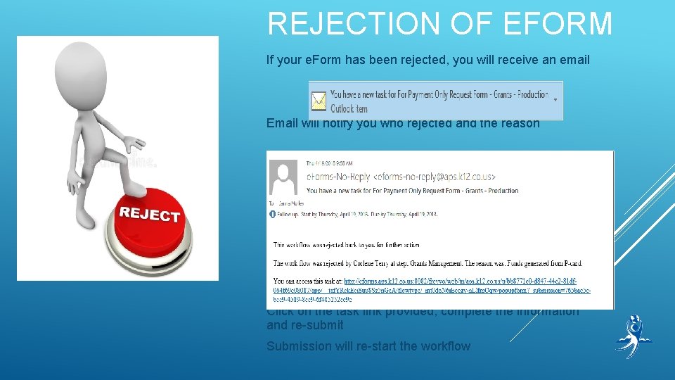 REJECTION OF EFORM If your e. Form has been rejected, you will receive an
