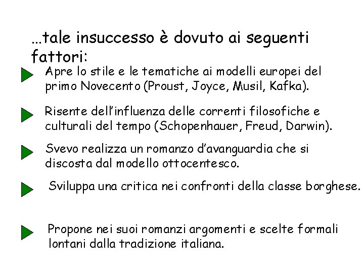 …tale insuccesso è dovuto ai seguenti fattori: Apre lo stile e le tematiche ai
