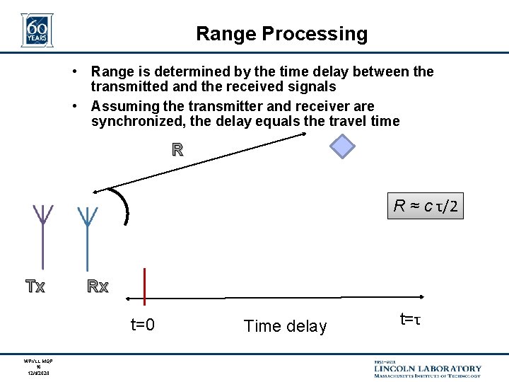 Range Processing • Range is determined by the time delay between the transmitted and Range Processing • Range is determined by the time delay between the transmitted and
