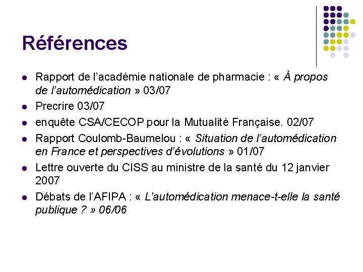 Références l l l Rapport de l’académie nationale de pharmacie : « À propos Références l l l Rapport de l’académie nationale de pharmacie : « À propos
