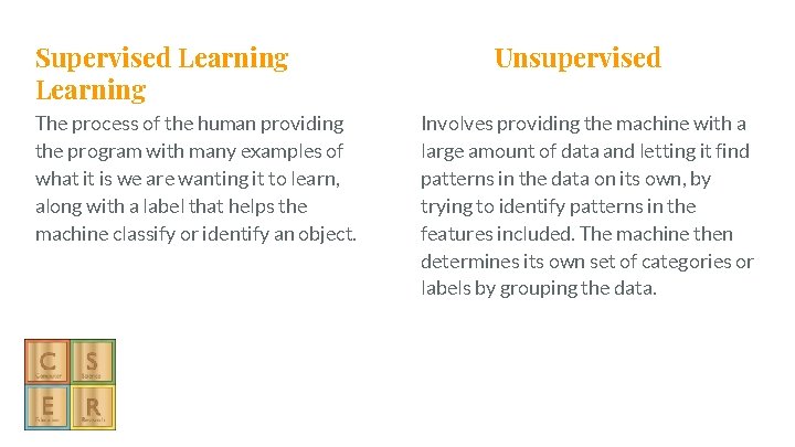 Supervised Learning The process of the human providing the program with many examples of Supervised Learning The process of the human providing the program with many examples of