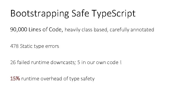 Bootstrapping Safe Type. Script 90, 000 Lines of Code, heavily class based, carefully annotated Bootstrapping Safe Type. Script 90, 000 Lines of Code, heavily class based, carefully annotated