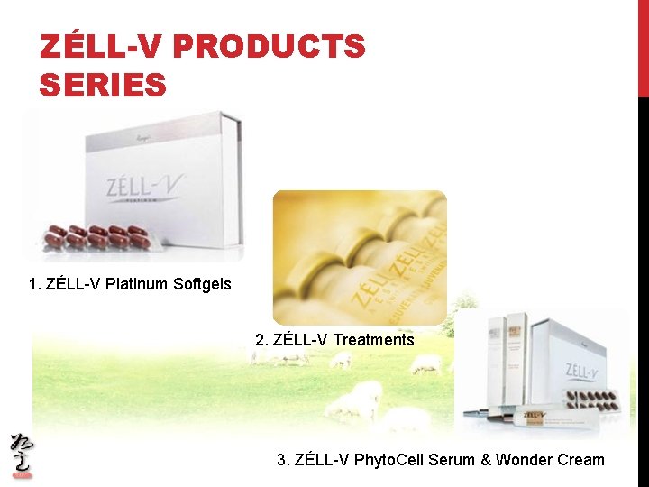 ZÉLL-V PRODUCTS SERIES 1. ZÉLL-V Platinum Softgels 2. ZÉLL-V Treatments 3. ZÉLL-V Phyto. Cell