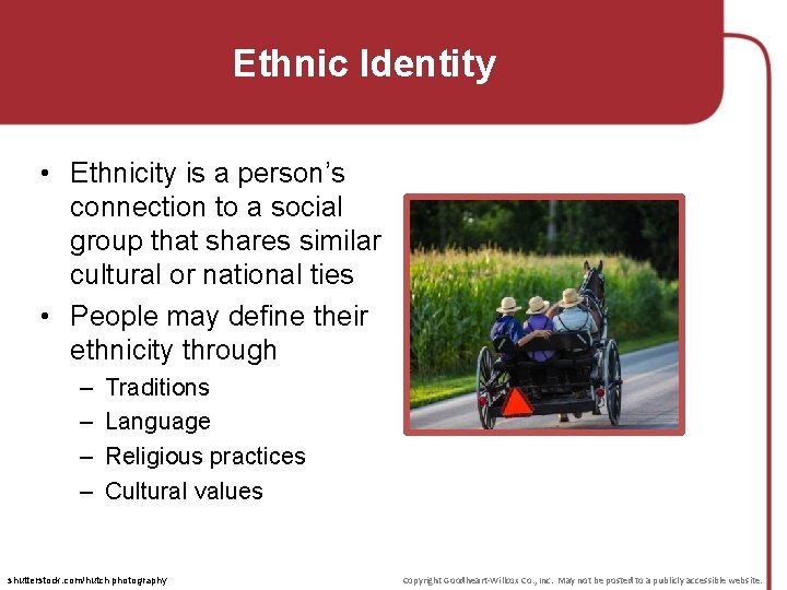 Ethnic Identity • Ethnicity is a person’s connection to a social group that shares