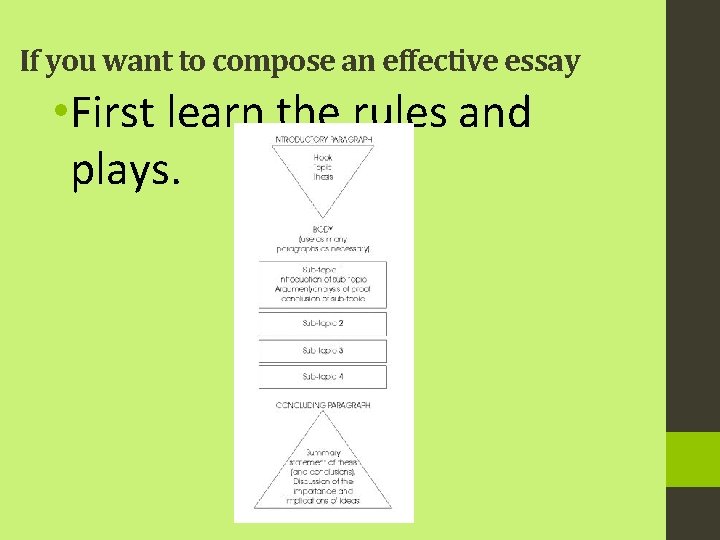 If you want to compose an effective essay • First learn the rules and