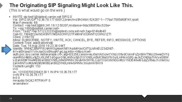The Originating SIP Signaling Might Look Like This. (This is what would go on The Originating SIP Signaling Might Look Like This. (This is what would go on