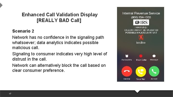 Enhanced Call Validation Display [REALLY BAD Call] Scenario 2 Network has no confidence in