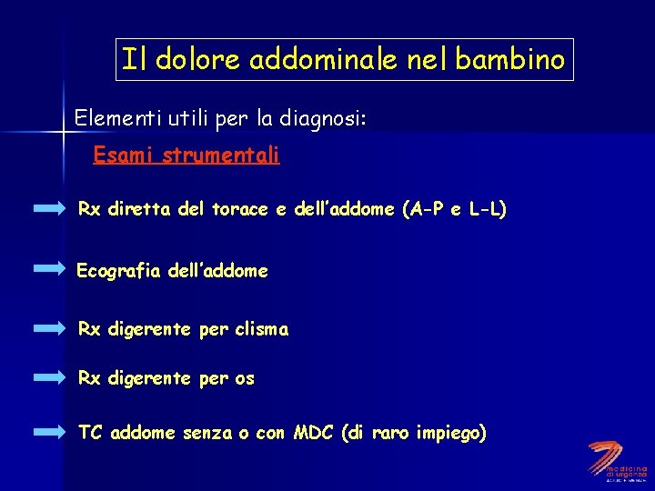 Il dolore addominale nel bambino Elementi utili per la diagnosi: Esami strumentali Rx diretta