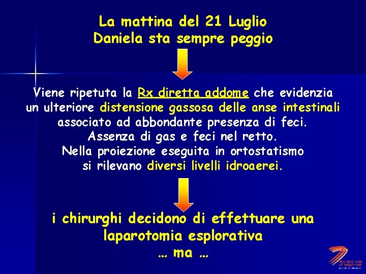 La mattina del 21 Luglio Daniela sta sempre peggio Viene ripetuta la Rx diretta