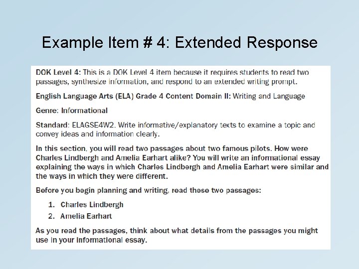 Example Item # 4: Extended Response 