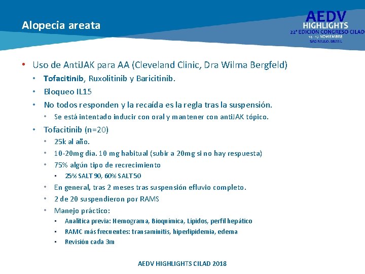 Alopecia areata • Uso de Anti. JAK para AA (Cleveland Clinic, Dra Wilma Bergfeld)