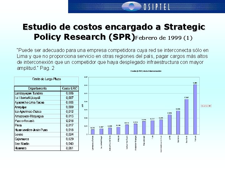 Estudio de costos encargado a Strategic Policy Research (SPR)Febrero de 1999 (1) “Puede ser