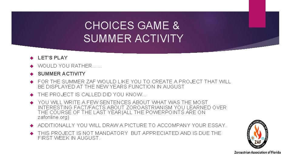 CHOICES GAME & SUMMER ACTIVITY LET’S PLAY WOULD YOU RATHER…… SUMMER ACTIVITY FOR THE