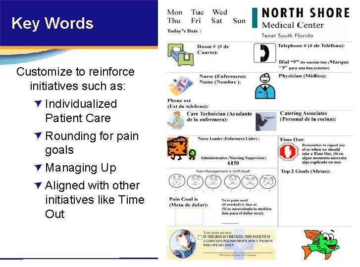 Key Words Customize to reinforce initiatives such as: Individualized Patient Care Rounding for pain